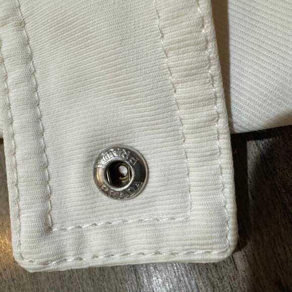 Prada Y2K early 2000’s RARE denim biker jacket, Sz4/S, White, Sky Blue, Red - Picture 9 of 9